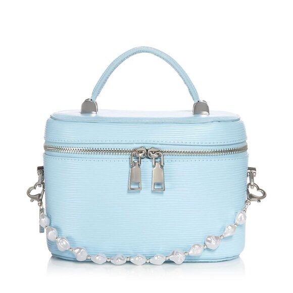 Bloomingdale’s Vanity Train Case Makeup Crossbody Bag W/Faux-Pearl Charm, Handle - Picture 1 of 8